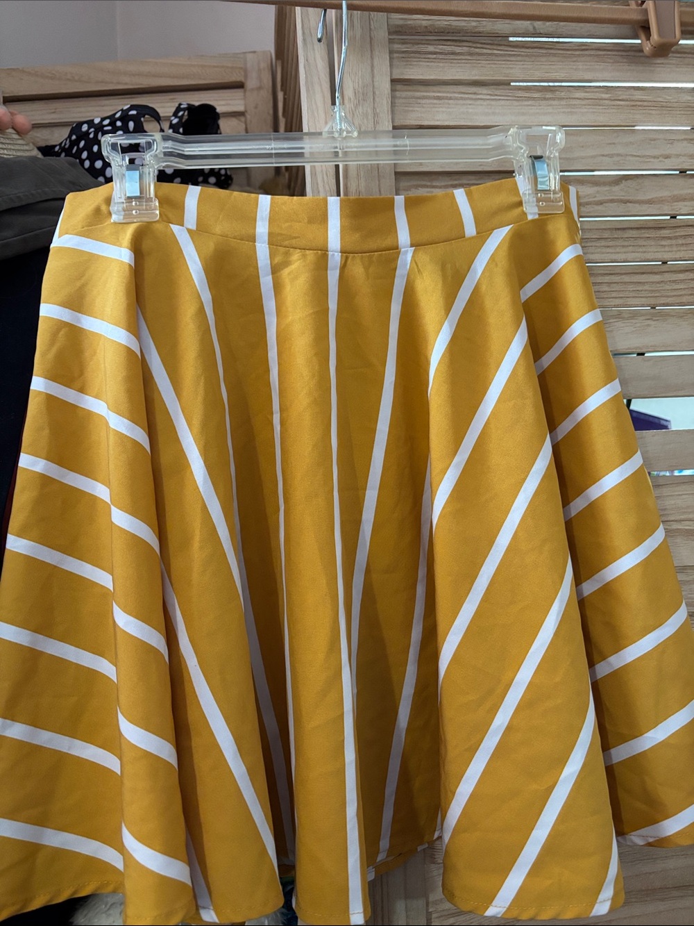 SHEIN Mustard Yellow & White Striped Circle Skater Skirt Large